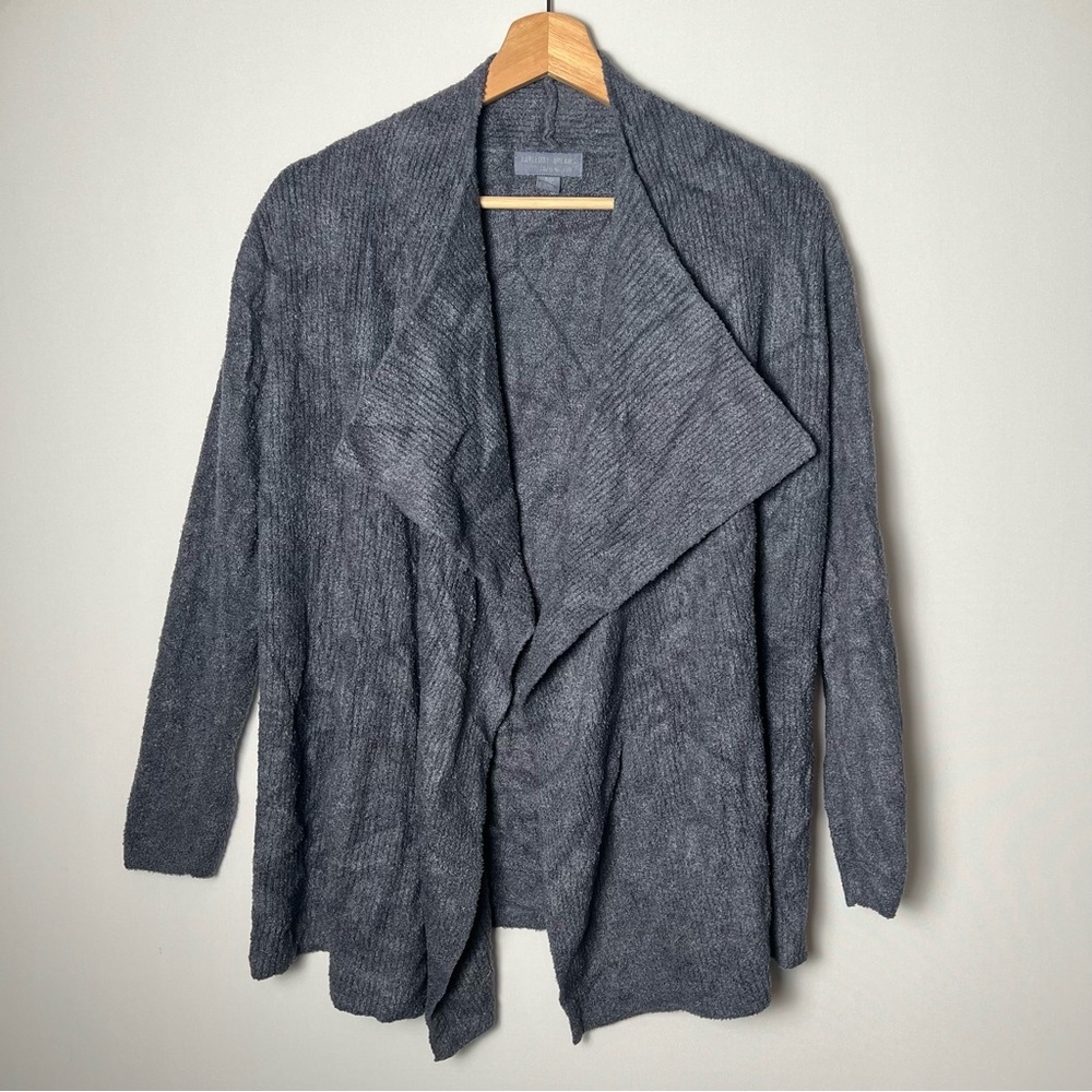 Barefoot Dreams Cozychic Lite Asymmetrical Draped Open Cardigan Sweater Gray S/M